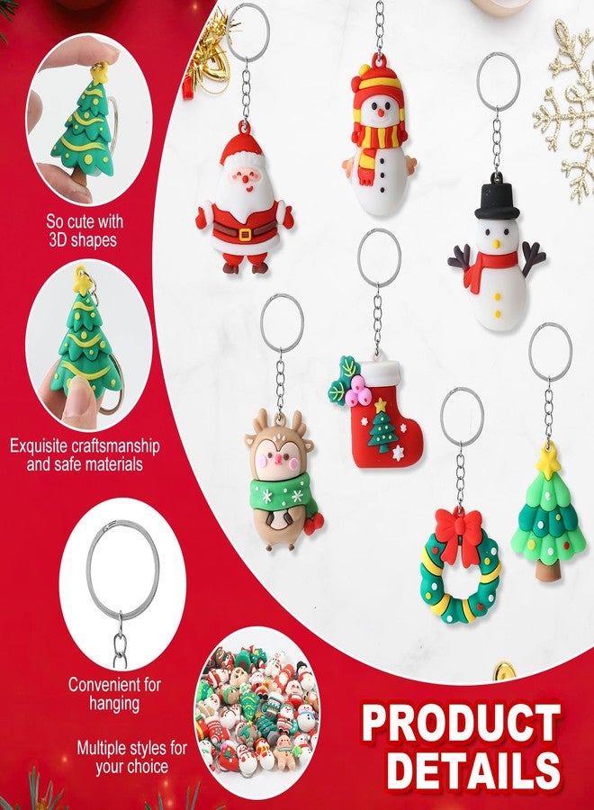 Becfupo 42 Pcs Christmas Keychains Bulk, 3D Santa Claus Snowman Xmas Tree Reindeer Hanging Ornaments with Key Rings for Christmas Party Favors, Adults Christmas Giveaways - Image 2